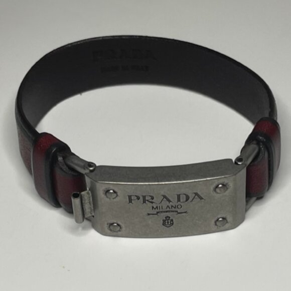 Prada | Red Leather Buckle Bracelet - Picture 3 of 7